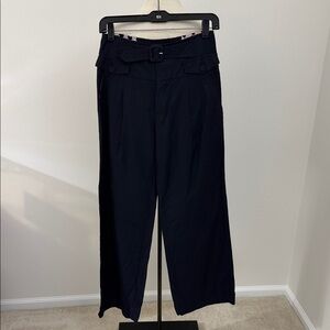 Anthropologie Leifsdottir Navy Blue High waisted Wide Leg Pants with Belt Size 2